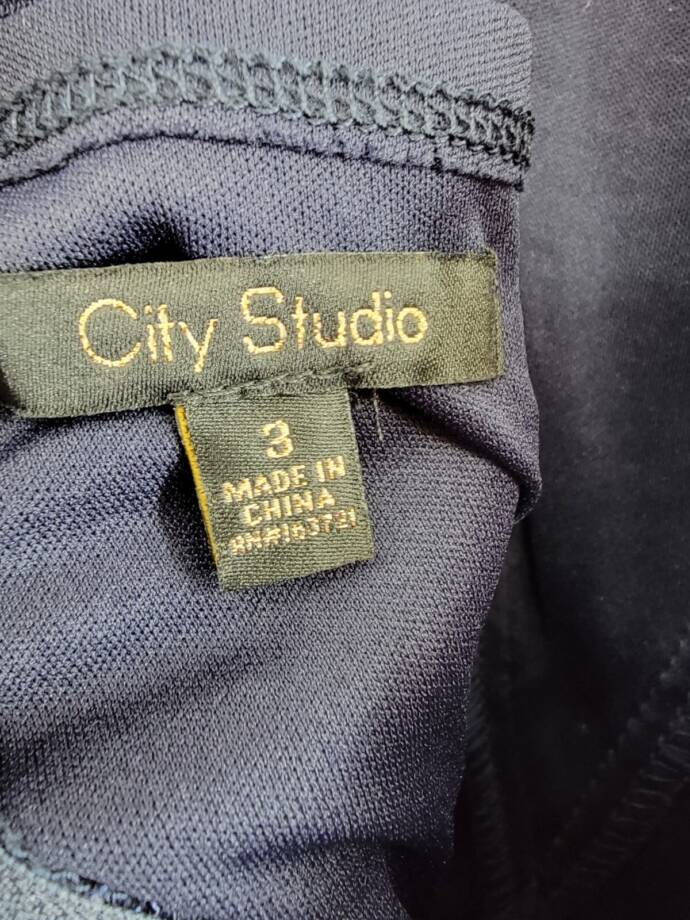 City Studio Lace-Top Dress Juniors' 3 Navy Crew Neck Short Sleeve Back Zip