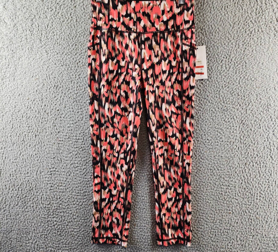 DKNY Sport Printed High-Waist Cropped Leggings Women's XS Hot Coral Multi PullOn