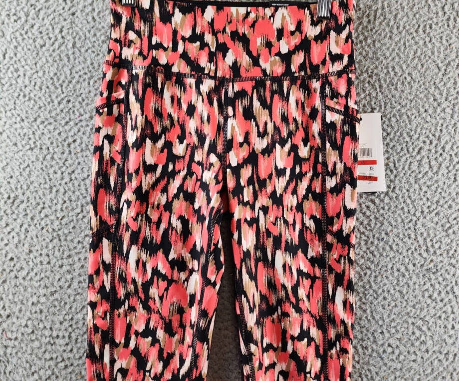 DKNY Sport Printed High-Waist Cropped Leggings Women's XS Hot Coral Multi PullOn