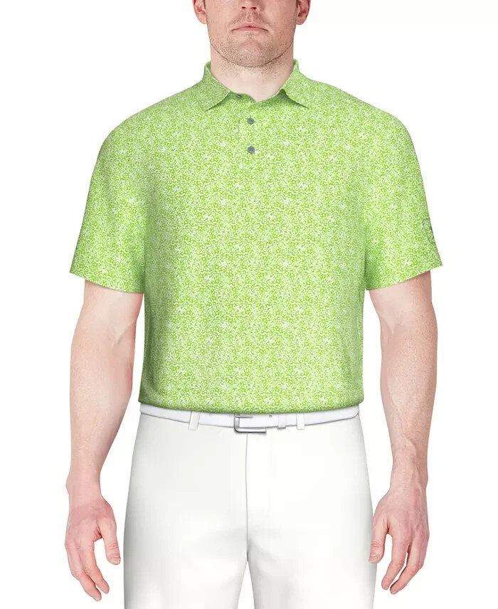 PGA TOUR Printed Short Sleeve Textured Performance Polo Shirt Mens S Green Flash