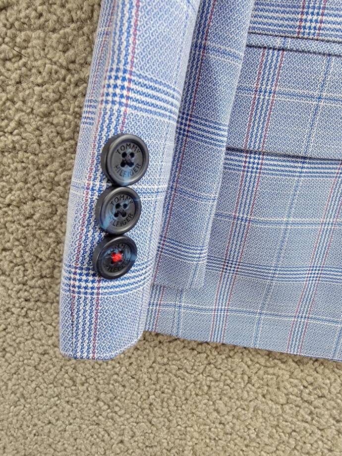 Tommy Hilfiger Stretch Deco Plaid Sport Coat Boys' 8 Academy Blue Notch Lapel