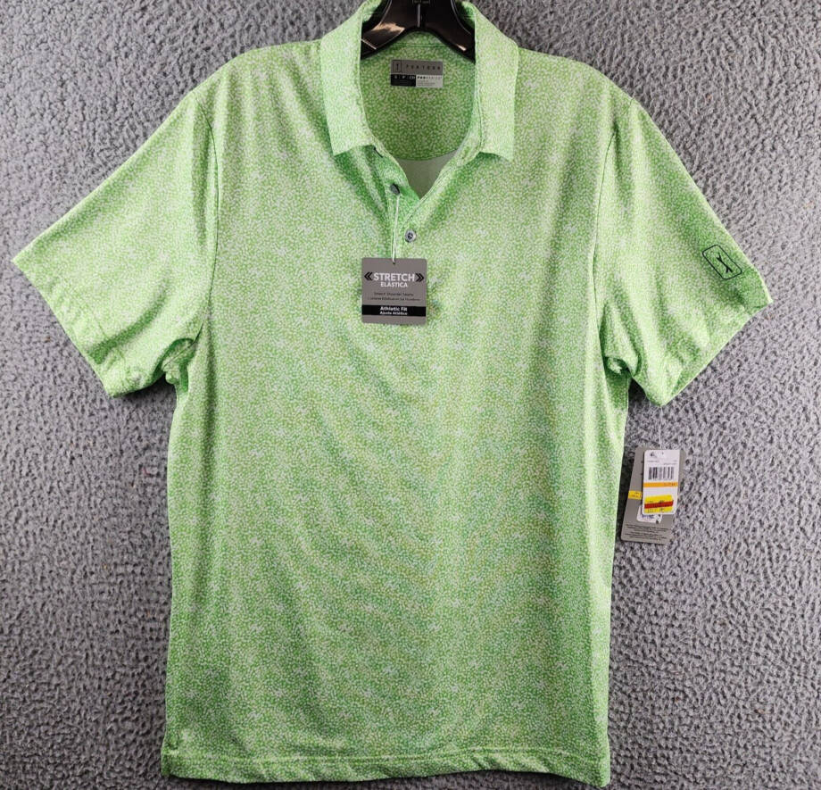 PGA TOUR Printed Short Sleeve Textured Performance Polo Shirt Mens S Green Flash