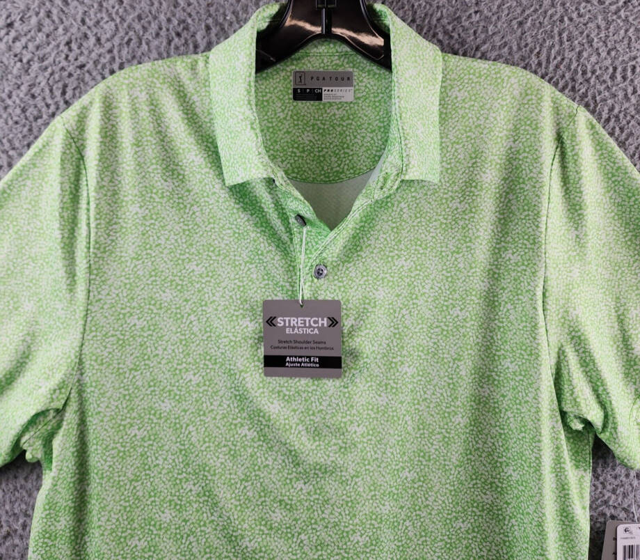 PGA TOUR Printed Short Sleeve Textured Performance Polo Shirt Mens S Green Flash