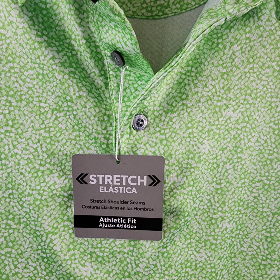 PGA TOUR Printed Short Sleeve Textured Performance Polo Shirt Mens S Green Flash