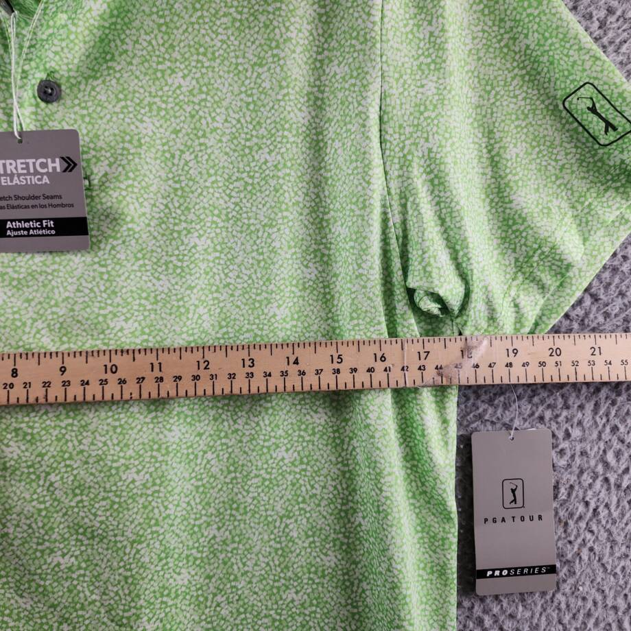 PGA TOUR Printed Short Sleeve Textured Performance Polo Shirt Mens S Green Flash