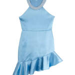 Rare Editions Sleeveless Imitation Pearl Halter Social Dress Girls' 12 Blue