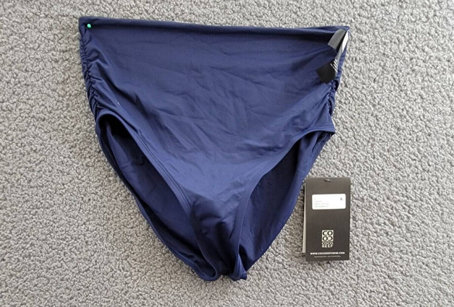 Coco Reef Ruched Side High Waisted Bikini Bottom Women's S Navy Solid Pull On