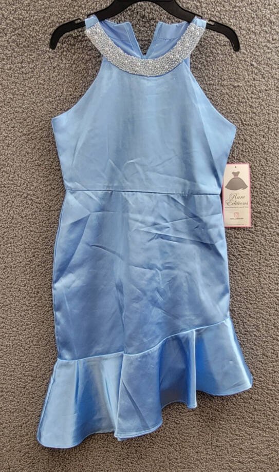 Rare Editions Sleeveless Imitation Pearl Halter Social Dress Girls' 12 Blue