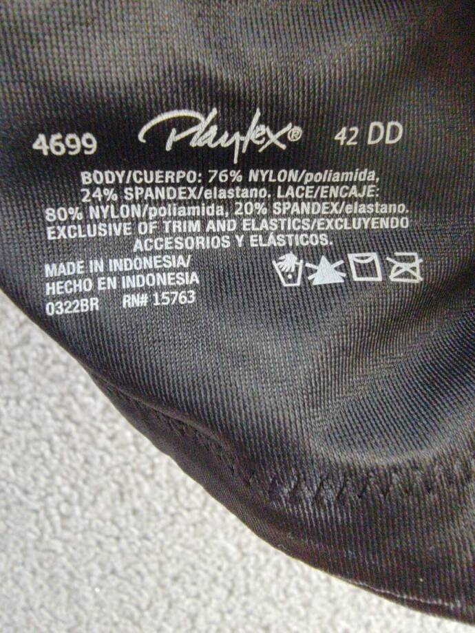Playtex 18 Hour Bounce Control Wirefree Bra Women's 42DD Black Adjustable Strap