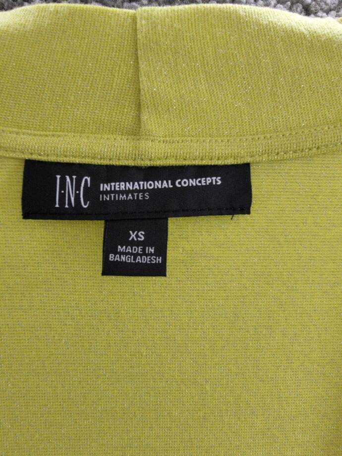 I.N.C. International Concepts Sparkle Robe Women's XS Lime Sparkle Tie Closure