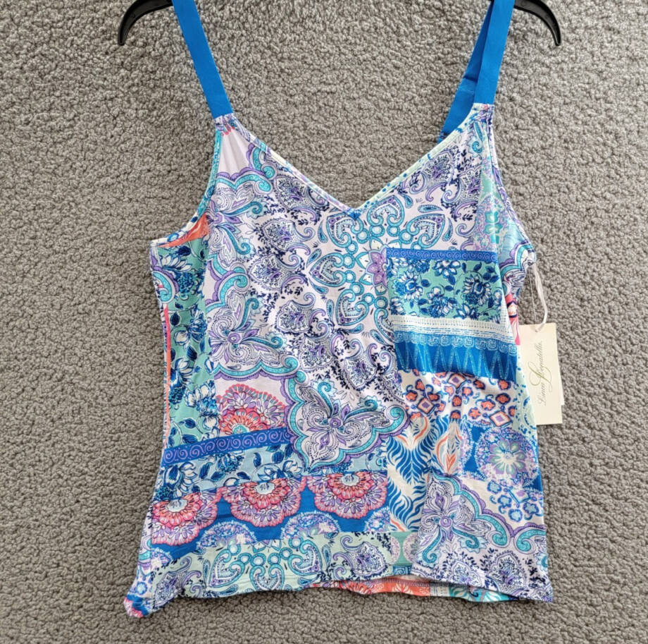 Linea Donatella Pajamas Top Women's S Blue Multi Paisley Print V-Neck Pullover