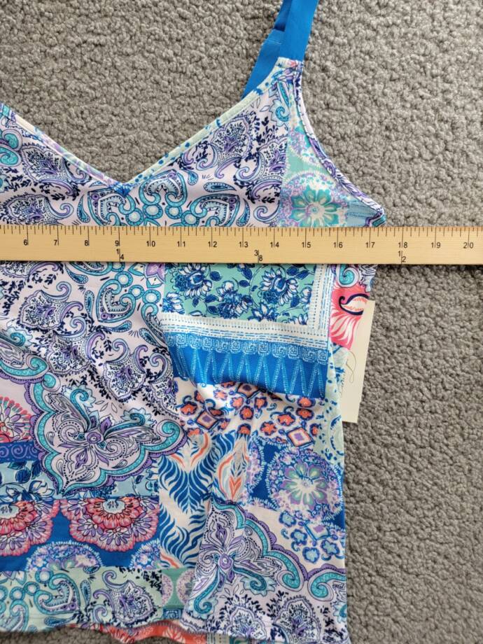 Linea Donatella Pajamas Top Women's S Blue Multi Paisley Print V-Neck Pullover
