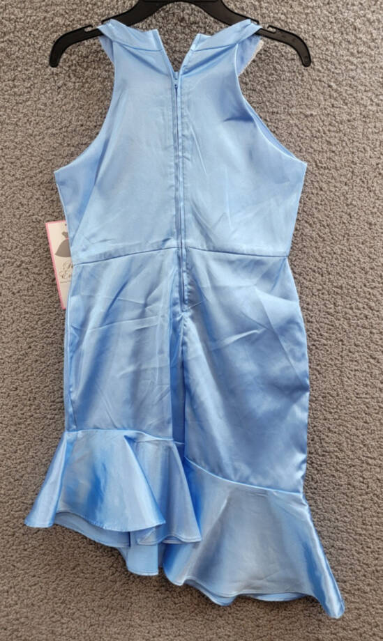 Rare Editions Sleeveless Imitation Pearl Halter Social Dress Girls' 12 Blue