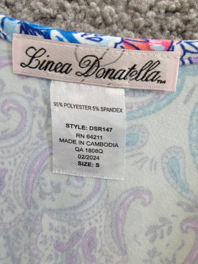 Linea Donatella Pajamas Top Women's S Blue Multi Paisley Print V-Neck Pullover