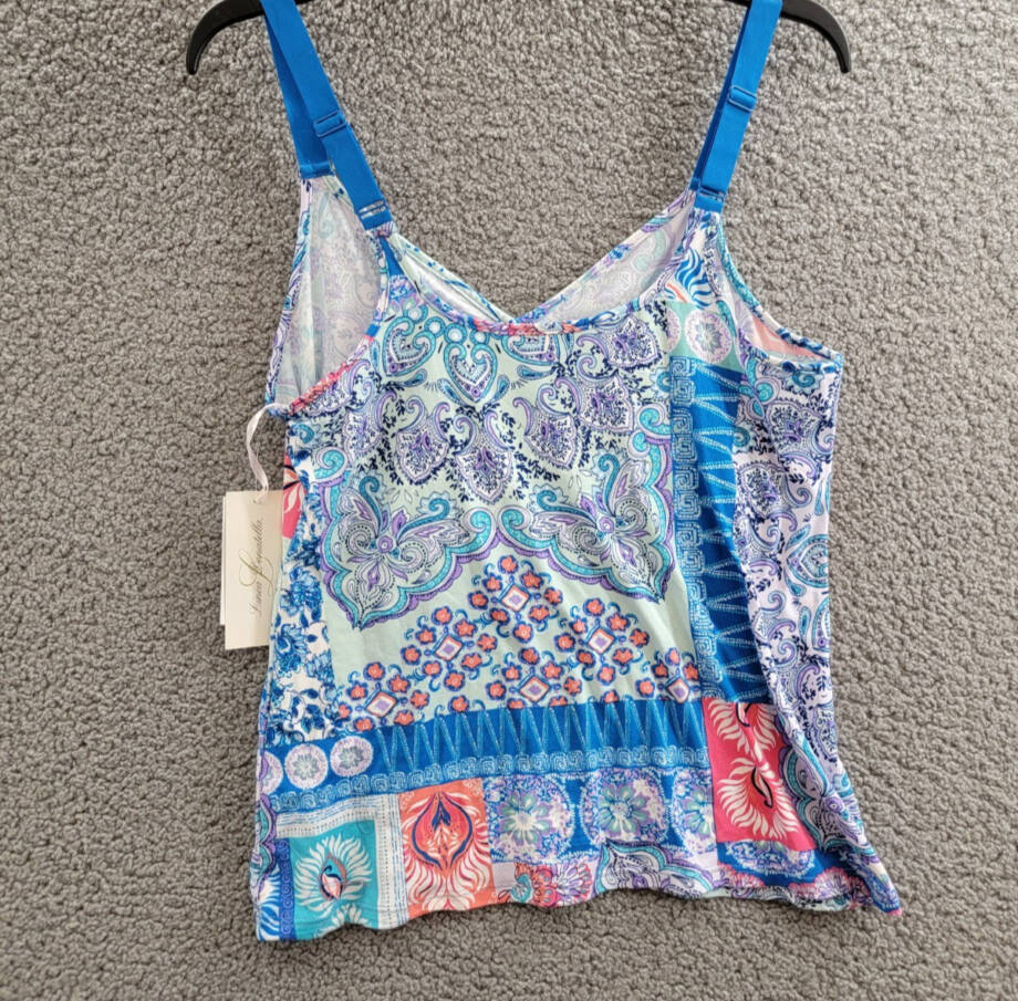 Linea Donatella Pajamas Top Women's S Blue Multi Paisley Print V-Neck Pullover