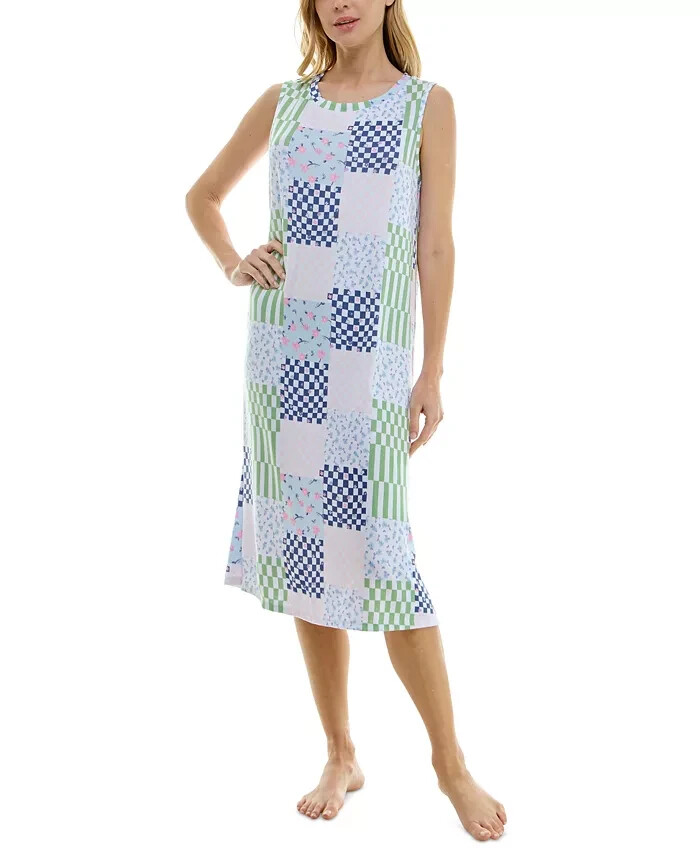 Roudelain Printed Sleeveless Nightgown Women's Small Multi Scoop Neck Pullover