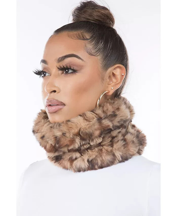 Marcus Adler Cozy Luxe Faux Fur Pom Loop Scarf Women's One Size Leopard~