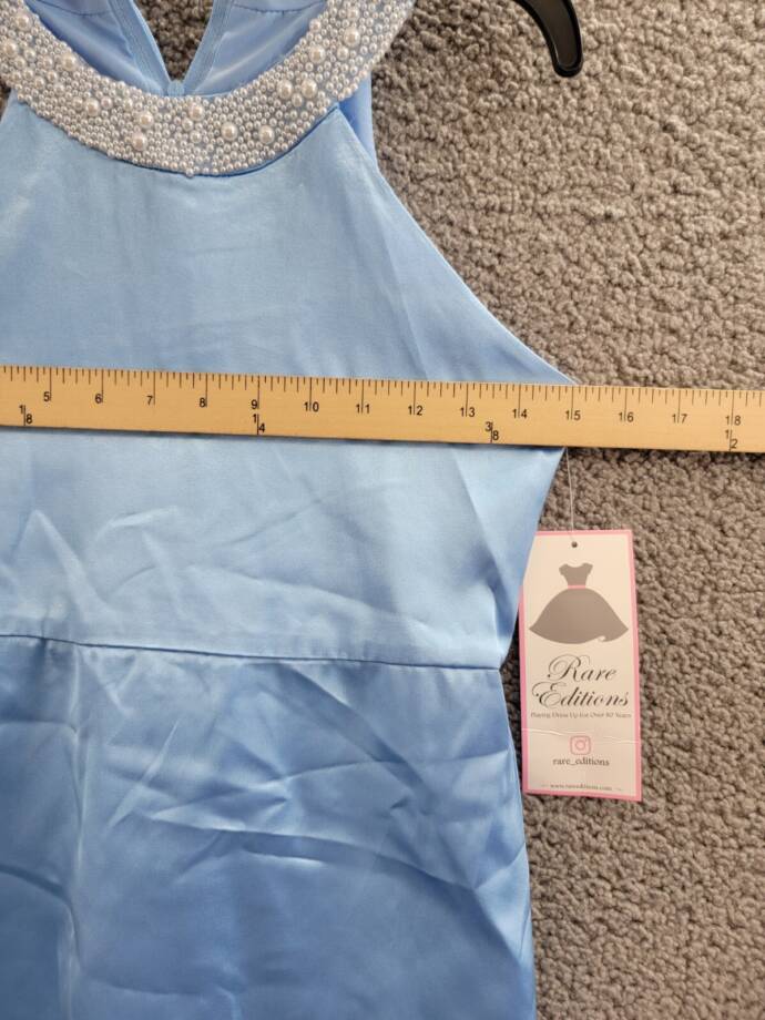 Rare Editions Sleeveless Imitation Pearl Halter Social Dress Girls' 12 Blue