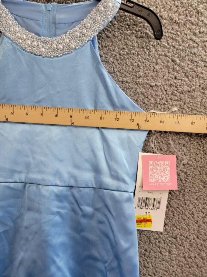 Rare Editions Sleeveless Imitation Pearl Halter Dress Big Girls 10 Blue Back Zip