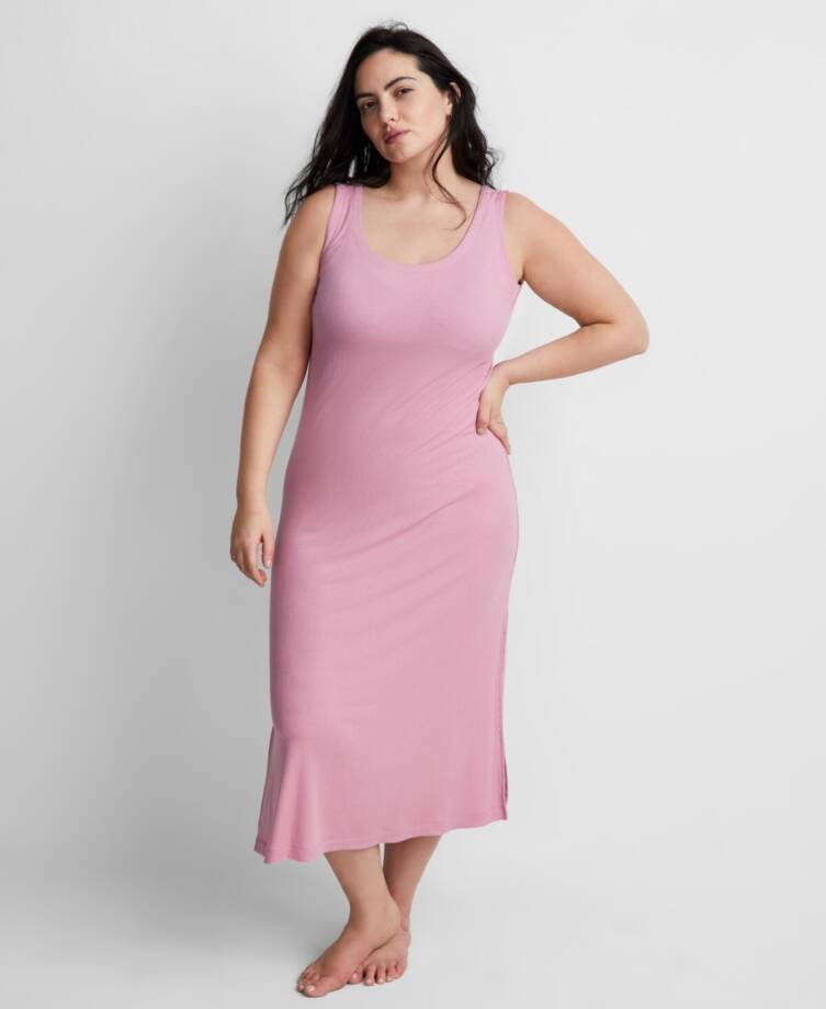 State of Day Ribbed Tank Nightgown Women's XS Mauve Orchid Scoop Neck Pullover