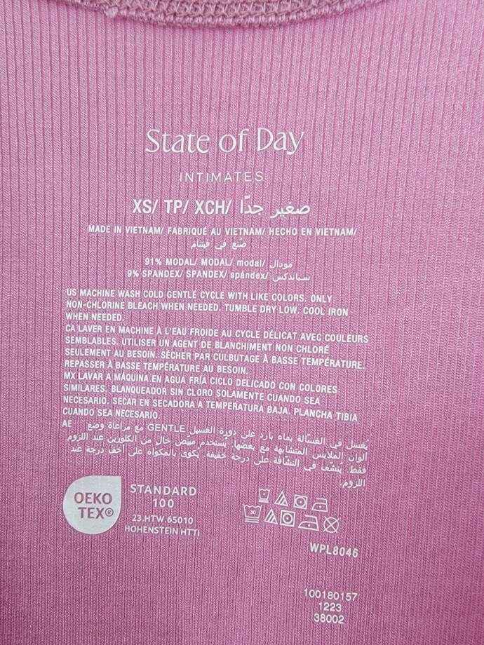 State of Day Ribbed Tank Nightgown Women's XS Mauve Orchid Scoop Neck Pullover