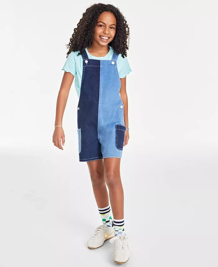 Epic Threads Colorblock Shortall Big Girls 16 Varsity Denim Button Strap Closure