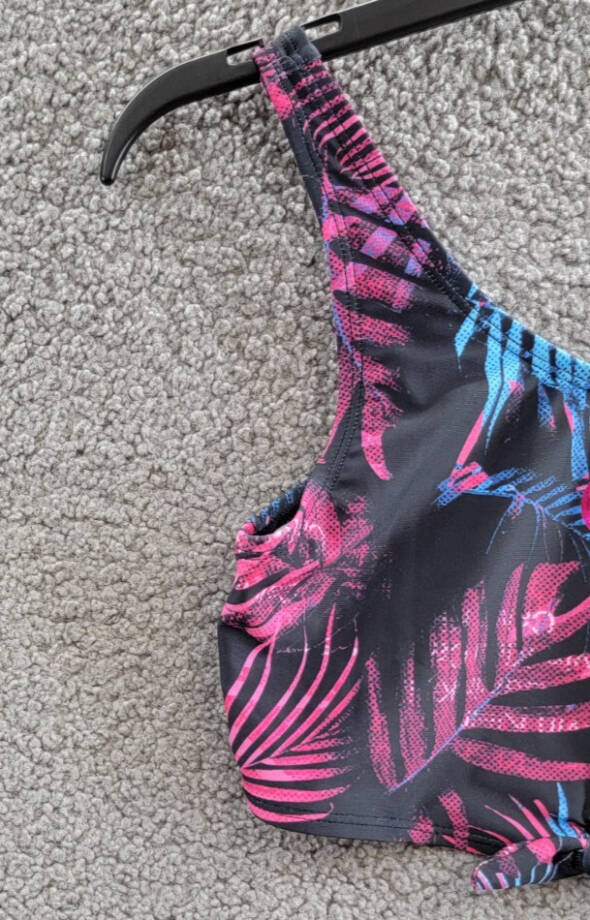 Calvin Klein Dark Tropical Twist-Tie Front Top Big Girls XL/16 Black Multi