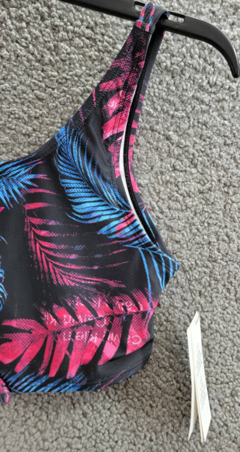 Calvin Klein Dark Tropical Twist-Tie Front Top Big Girls XL/16 Black Multi