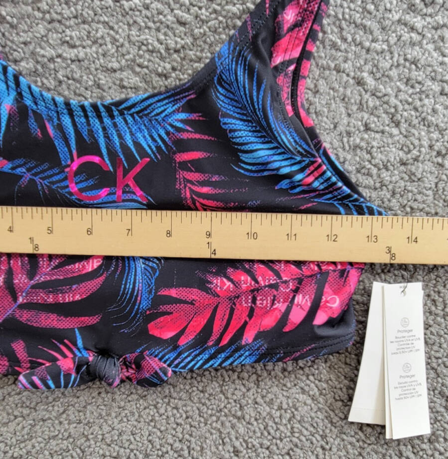 Calvin Klein Dark Tropical Twist-Tie Front Top Big Girls XL/16 Black Multi