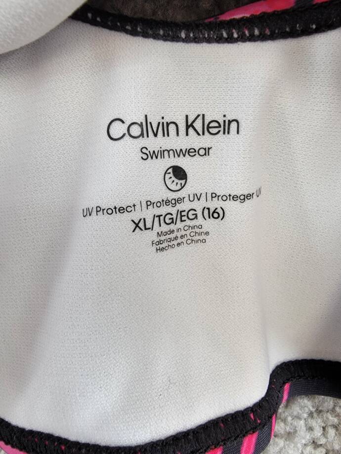Calvin Klein Dark Tropical Twist-Tie Front Top Big Girls XL/16 Black Multi