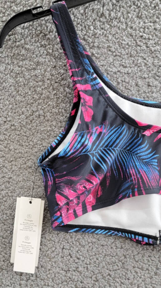 Calvin Klein Dark Tropical Twist-Tie Front Top Big Girls XL/16 Black Multi