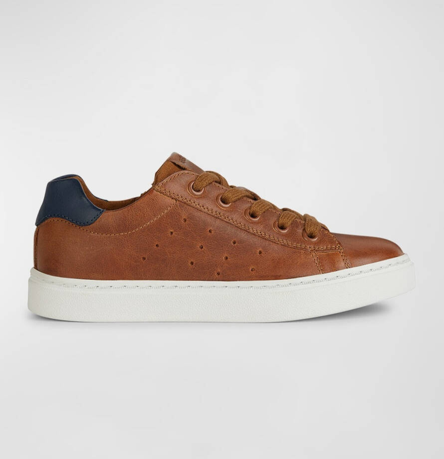 GEOX Nashik Garçon Low Cut Sneaker Boys 32 Cognac/Navy Lace And Zip Closure