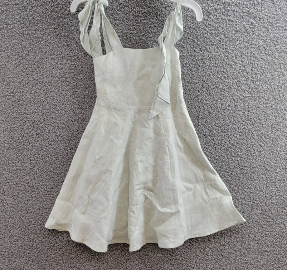 Fanm Mon Mimose Linen Dress Girls' 4Y Mint Green Embroidered Back Zip Closure