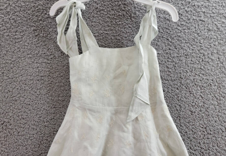 Fanm Mon Mimose Linen Dress Girls' 4Y Mint Green Embroidered Back Zip Closure