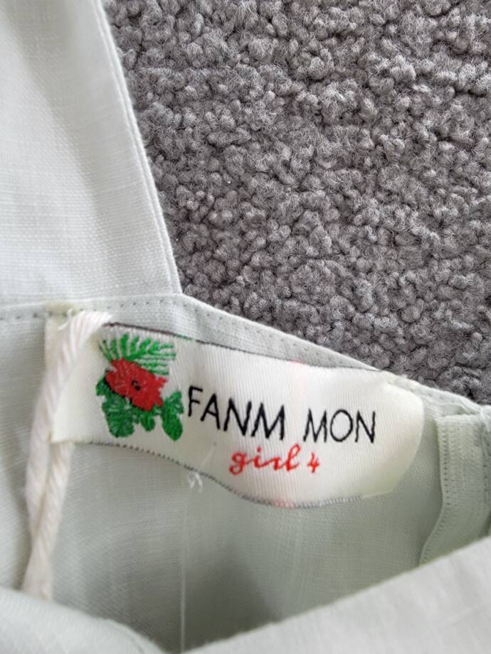Fanm Mon Mimose Linen Dress Girls' 4Y Mint Green Embroidered Back Zip Closure
