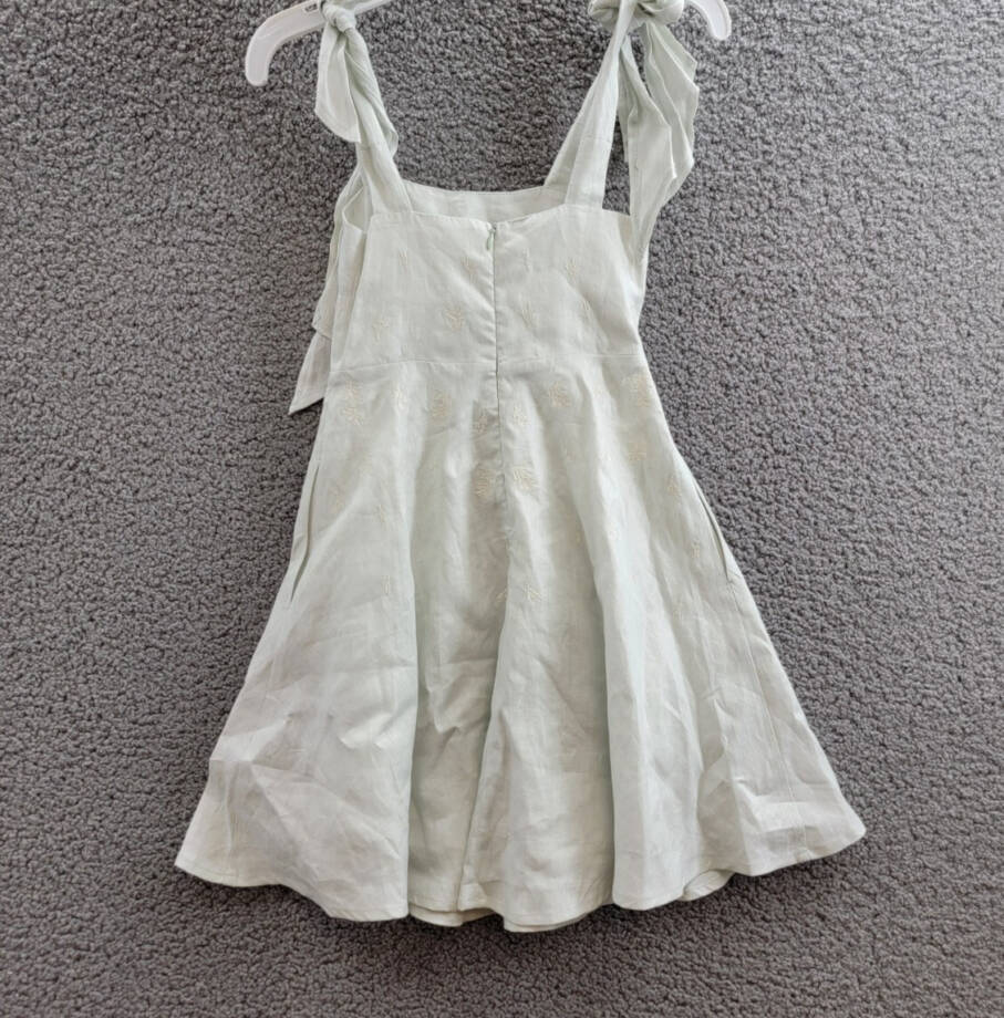 Fanm Mon Mimose Linen Dress Girls' 4Y Mint Green Embroidered Back Zip Closure