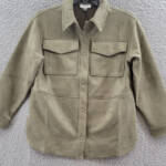 Calvin Klein Faux Suede Button Up Shirt Unisex S Olive Green Snap Button Closure