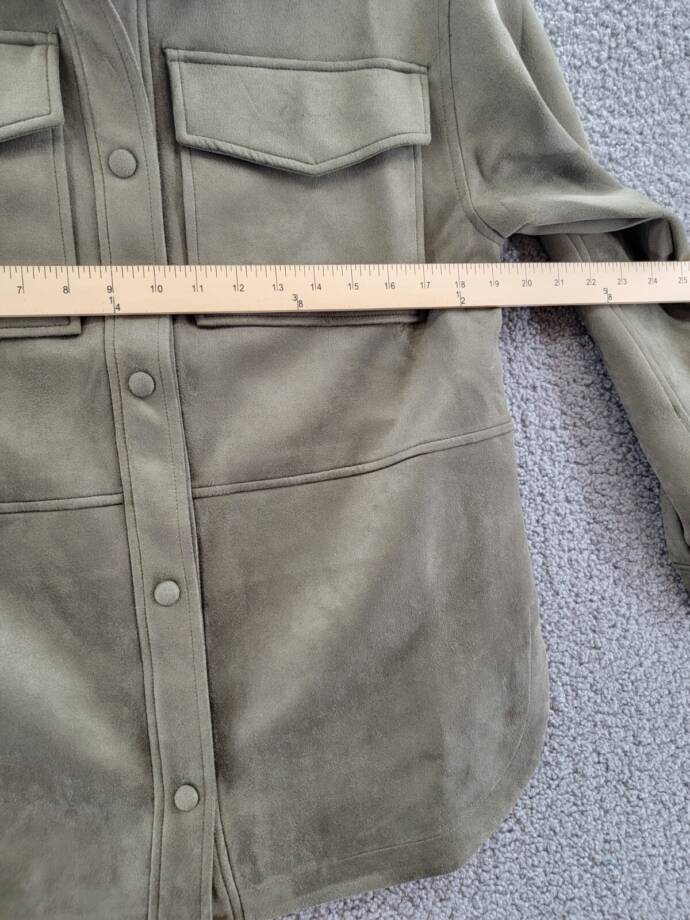 Calvin Klein Faux Suede Button Up Shirt Unisex S Olive Green Snap Button Closure