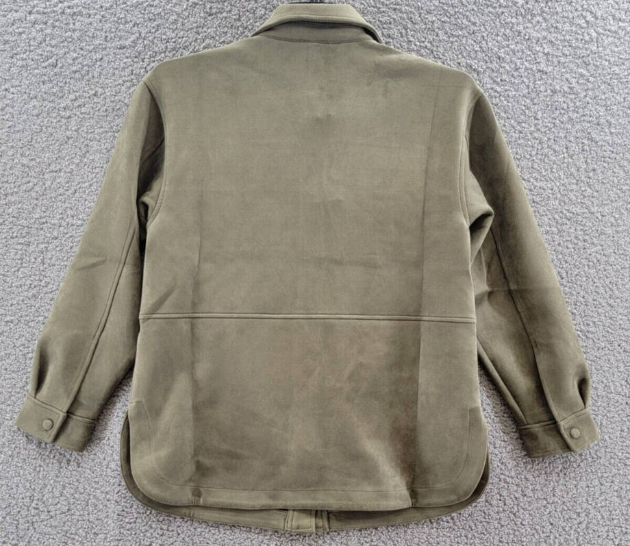 Calvin Klein Faux Suede Button Up Shirt Unisex S Olive Green Snap Button Closure