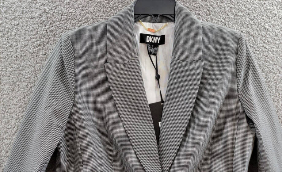 DKNY Long Sleeve Mix Media Belted Jacket Women's 6 Black/Eggnog Button Closure