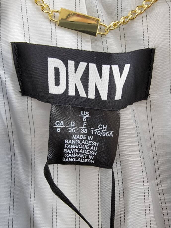 DKNY Long Sleeve Mix Media Belted Jacket Women's 6 Black/Eggnog Button Closure