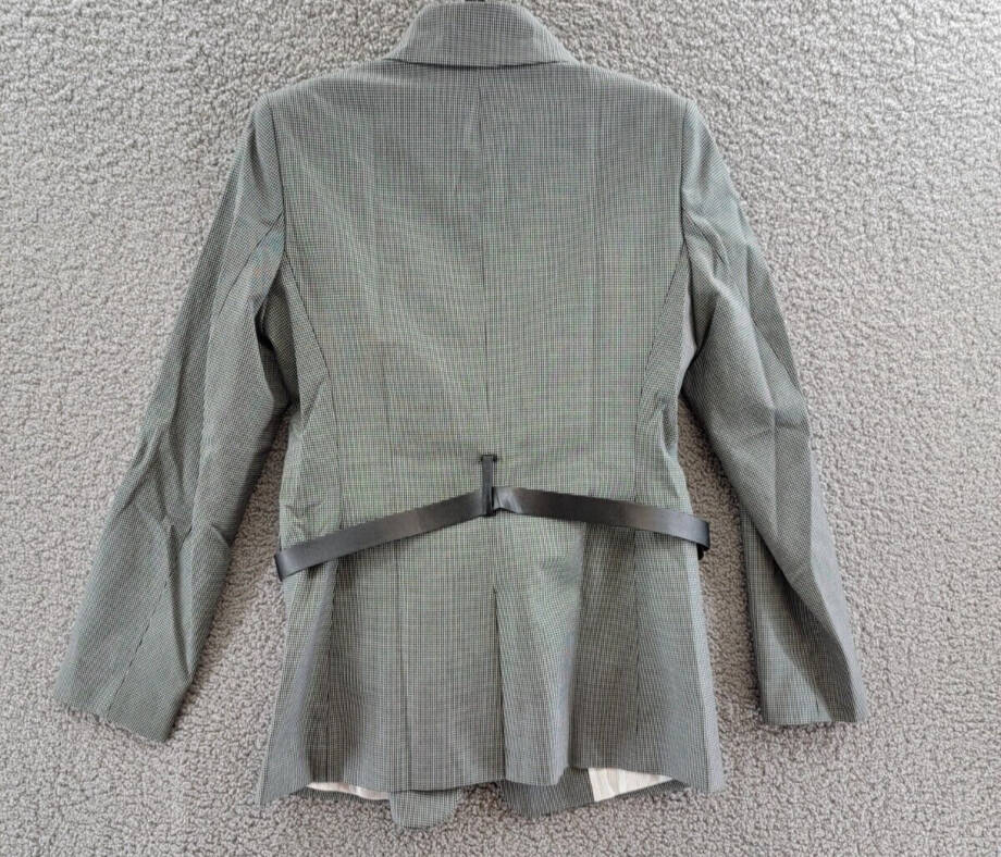 DKNY Long Sleeve Mix Media Belted Jacket Women's 6 Black/Eggnog Button Closure