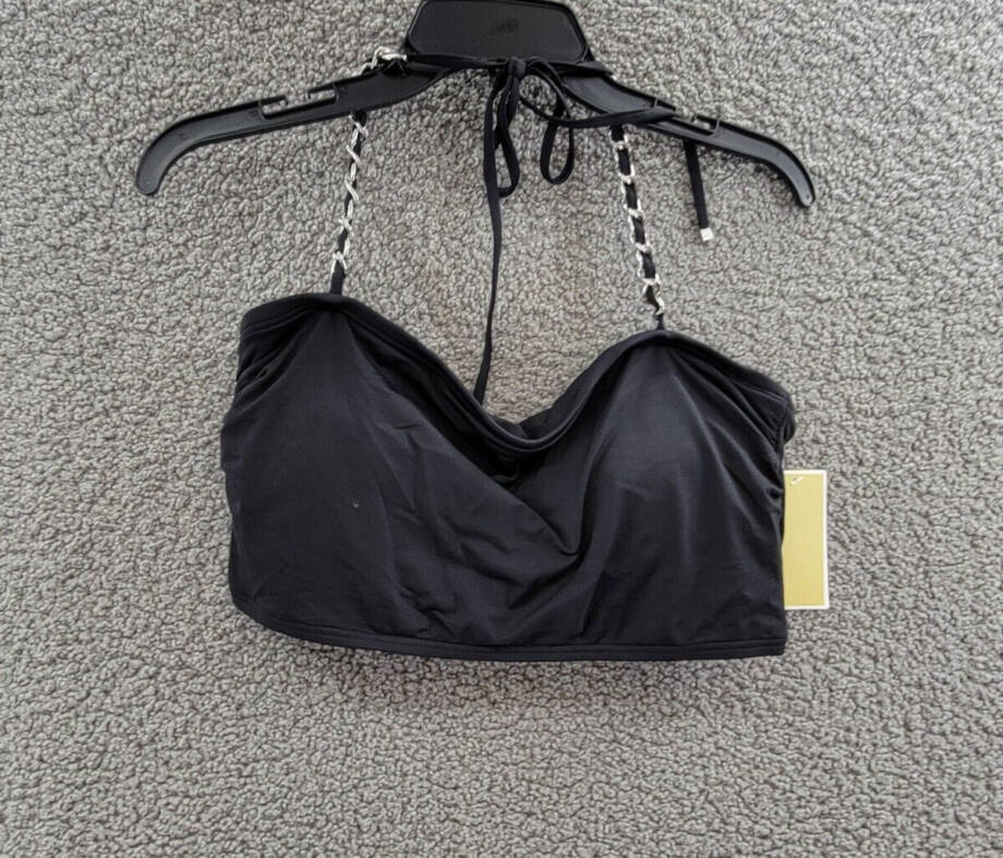 MICHAEL Michael Kors Chain-Trim Halter Longline Bikini Top Women's L Black