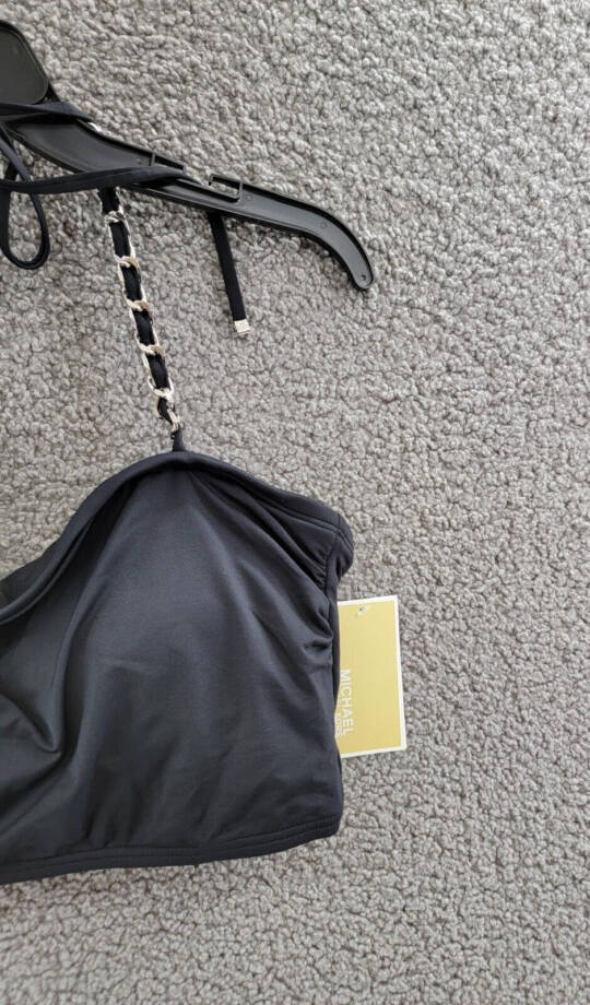 MICHAEL Michael Kors Chain-Trim Halter Longline Bikini Top Women's L Black