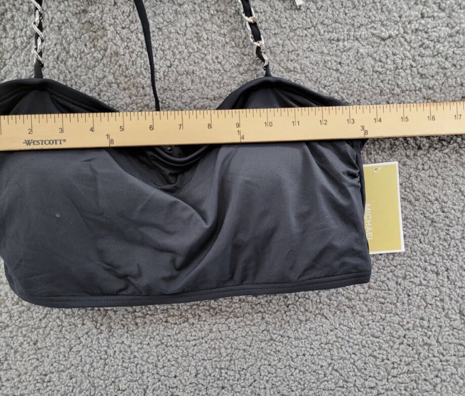 MICHAEL Michael Kors Chain-Trim Halter Longline Bikini Top Women's L Black