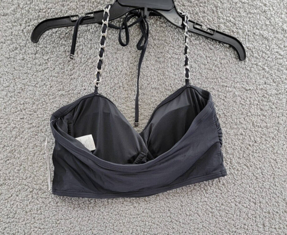 MICHAEL Michael Kors Chain-Trim Halter Longline Bikini Top Women's L Black