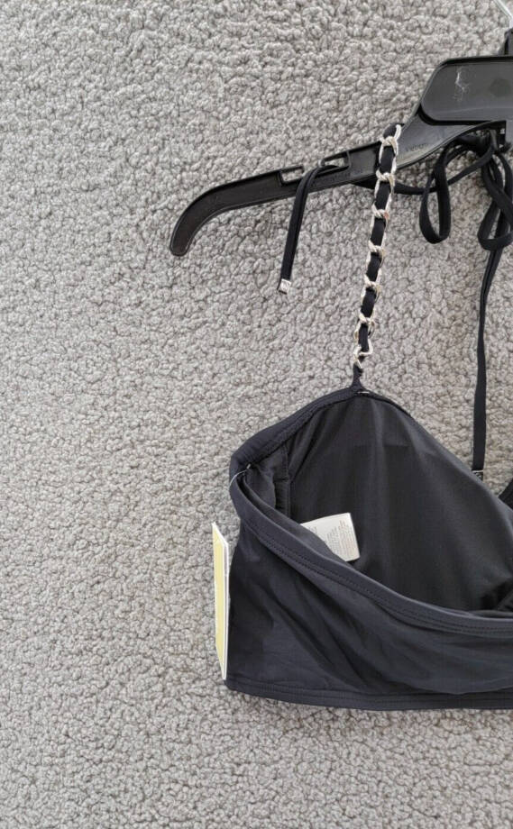 MICHAEL Michael Kors Chain-Trim Halter Longline Bikini Top Women's L Black