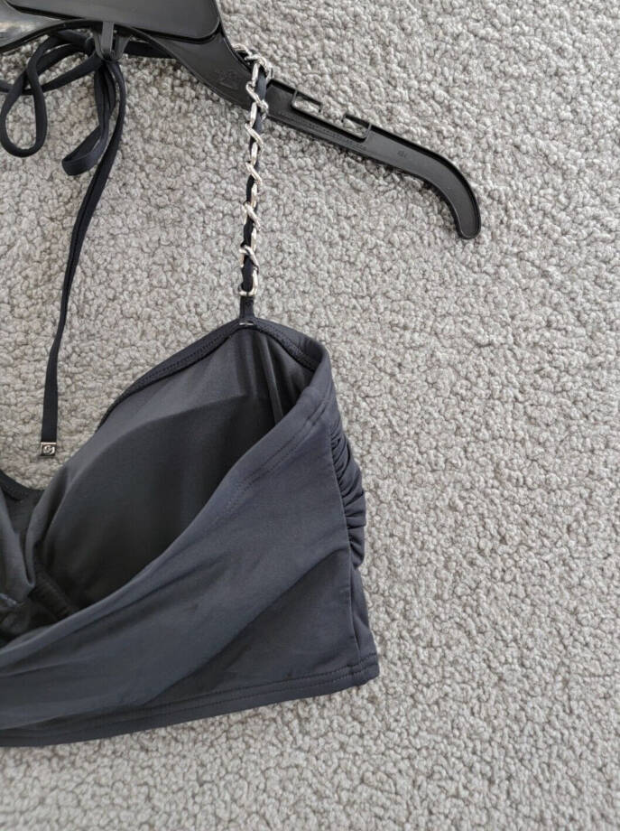 MICHAEL Michael Kors Chain-Trim Halter Longline Bikini Top Women's L Black
