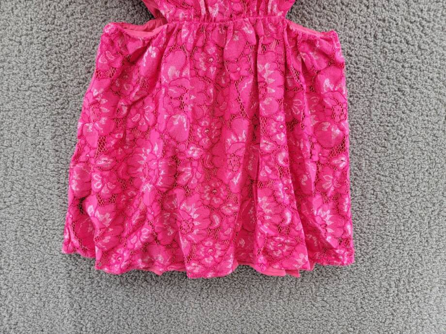 WAYF Plaza Lace Mini Dress Women's M Magenta Back Zip Closure Short Sleeves
