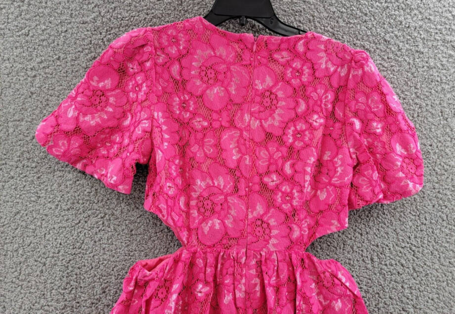 WAYF Plaza Lace Mini Dress Women's M Magenta Back Zip Closure Short Sleeves